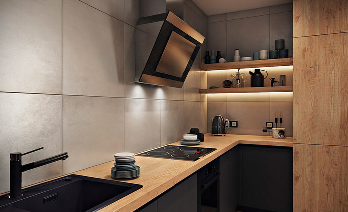 Дизайн кухни без навесных шкафов: идеи, фото в интерьере