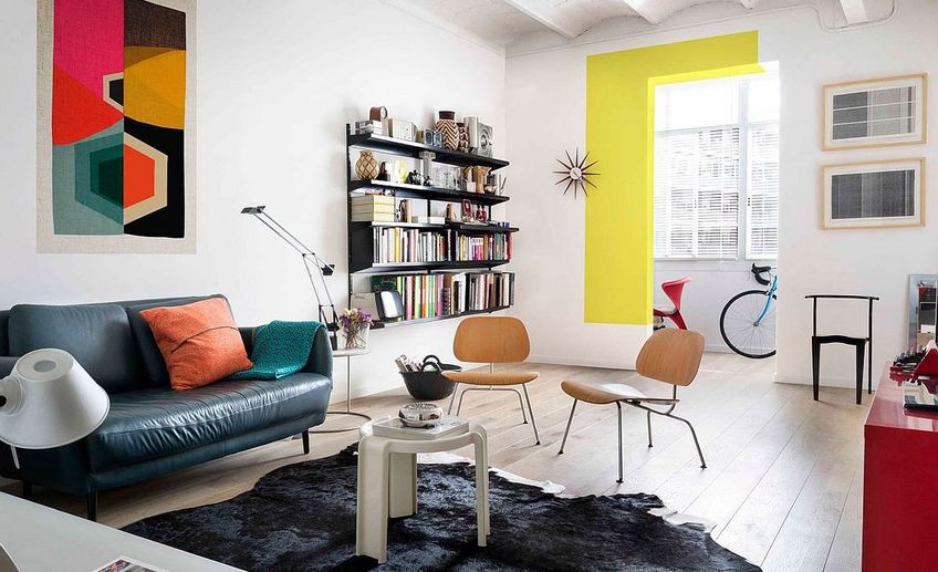 Usual colorful living room of renovated private residence in barcelona