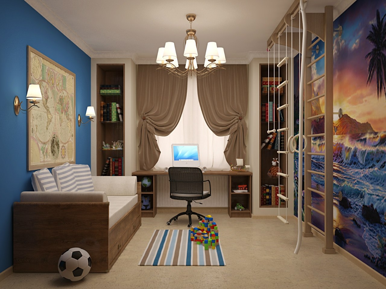 Дизайн детской комнаты для мальчика с фото: 3-4 года, подростку, для мальчика и девочки, для двух мальчиков (фото интерьера)