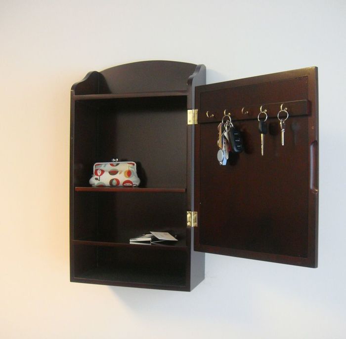 Proman Products Door Entry Organizer w Soft cork Message Board Key Holder Compartment in Walnut 02 Домострой
