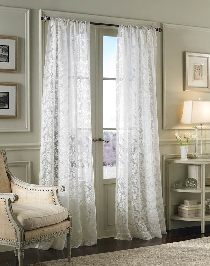 damask lace white pole top window curtain panel larg