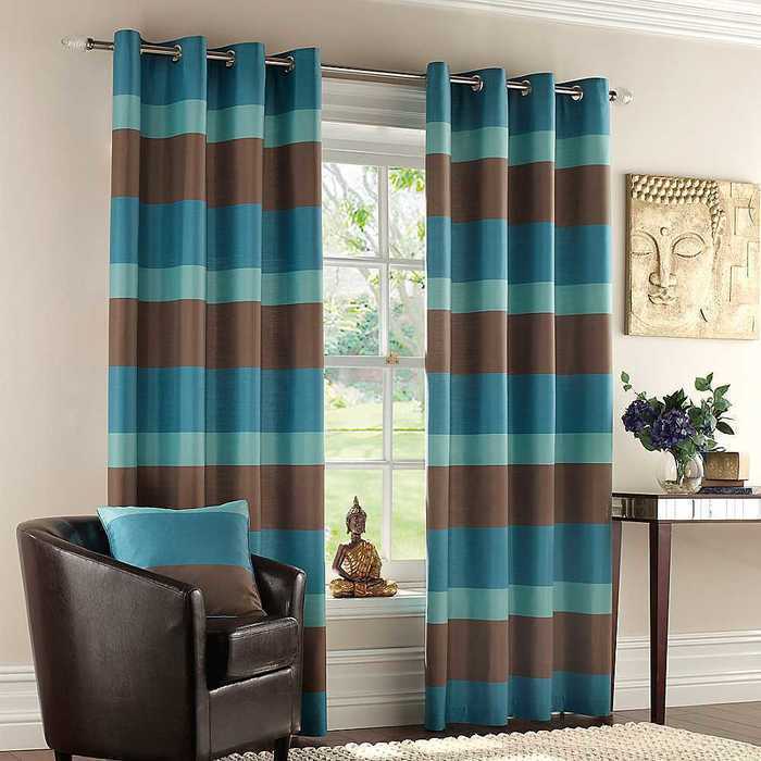 teal striped curtains 1