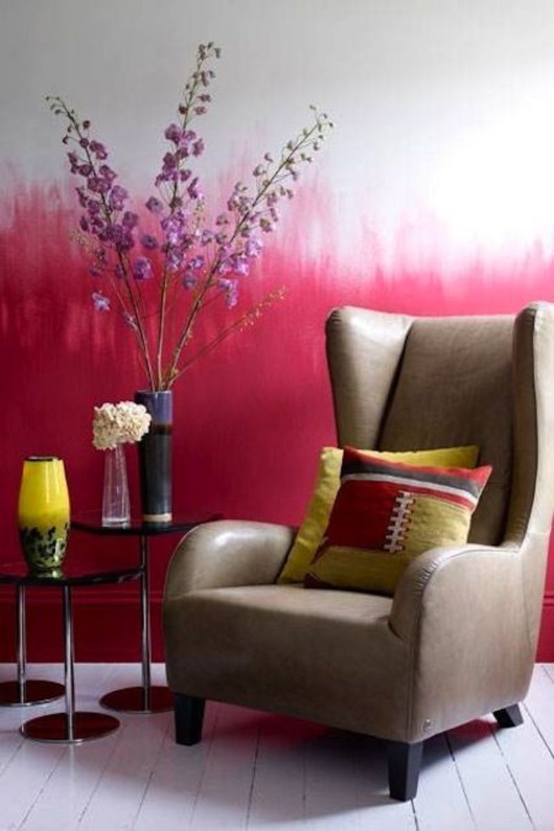 degrade rouge rose fauteuil mur moitie peint