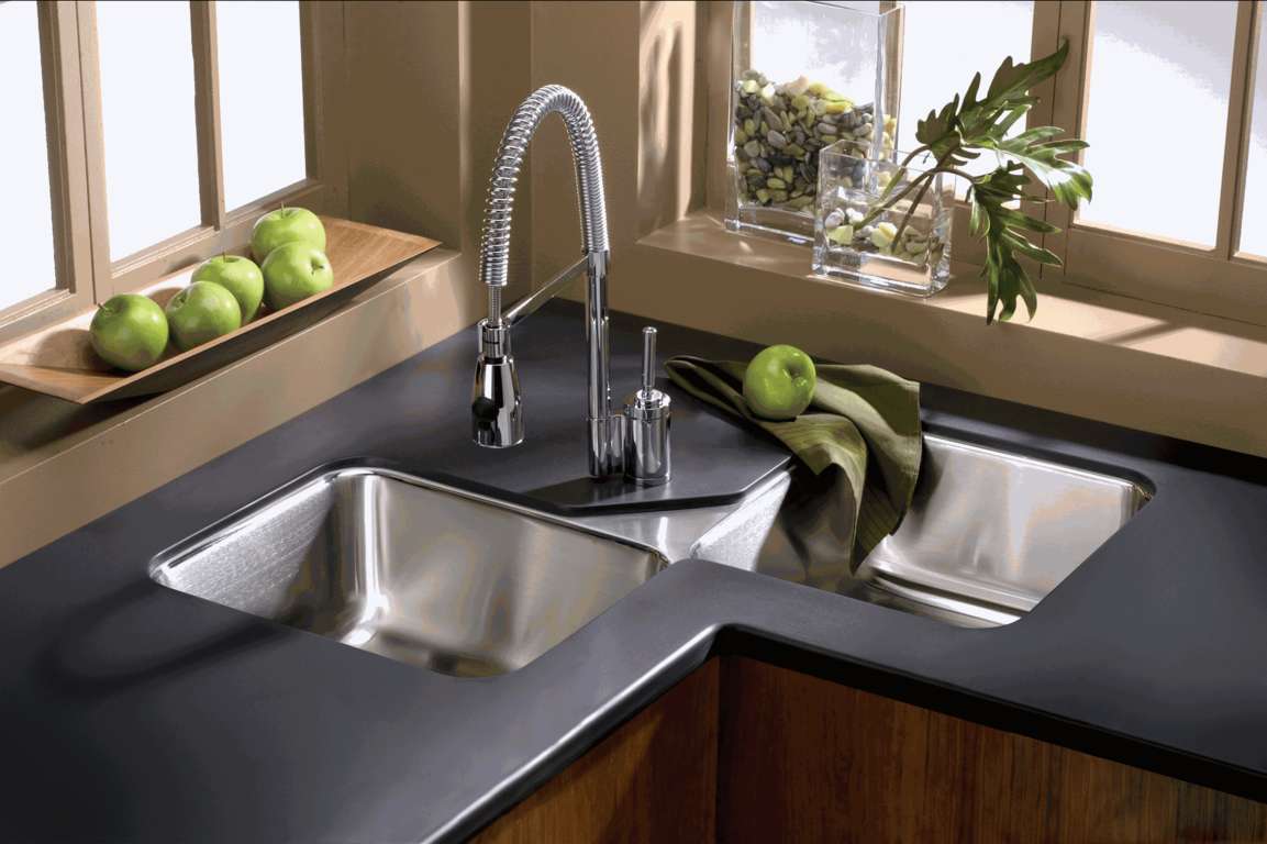 double modular kitchen sink types with black table combination