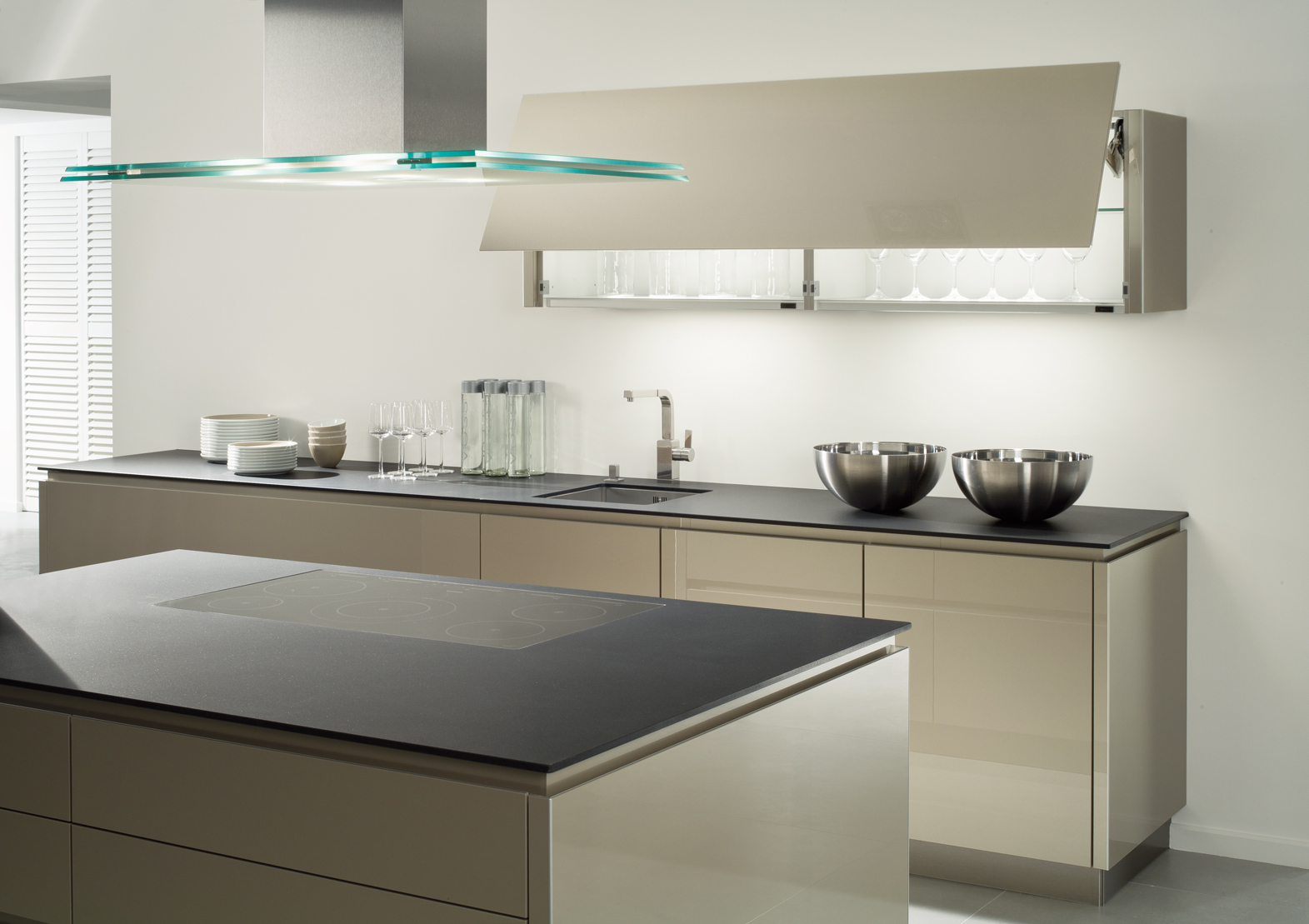 kitchen shown in y line range of base and wall units in gloss cubanit finish