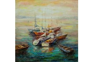 Thumb vevers kartina maslom morskoj pejzazh lodki v zakatnom zalive n2 cv161118