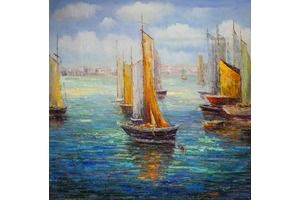 Thumb vevers kartina maslom morskoj pejzazh parusniki na fone goroda cv161105