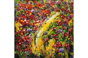 Thumb vevers kartina maslom natyurmort buket abstrakcija solnechnyj blik na krasnih cvetah cv161122