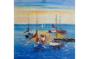 Thumb kartina v interier kartina maslom morskoj pejzazh lodki u prichala zakat ki150811