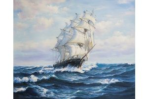 Thumb lagno kartina maslom morskoj pejzazh parusnik razrezaya volny n3 dl161106
