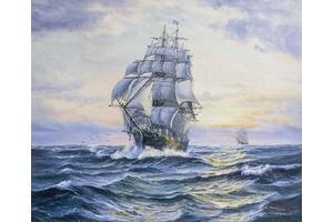 Thumb lagno kartina maslom morskoj pejzazh parusniki na fone zakata dl161107