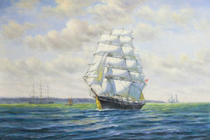 Thumb lagno kartina maslom morskoj pejzazh parusniki u berega dl161104