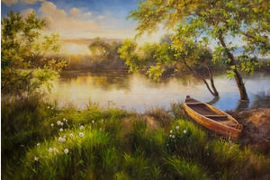 Thumb romm kartina maslom prirodnyj pejzazh maslom letnij u reki na rassvete ar161113