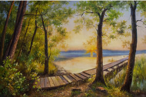 Thumb romm kartina maslom prirodnyj pejzazh maslom letnij u reki na zakate ar161106