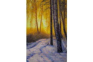 Thumb romm kartina maslom prirodnyj pejzazh maslom zimnij berezy solnce i moroz ar161109