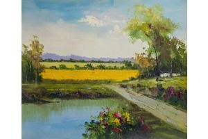 Thumb sharabarin kartina maslom pejzazh doroga k polyam vdol ozera as161202