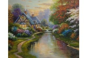 Thumb thomas kinkade kartina maslom kopiya pejzazh leto a quiet evening tk161201