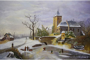 Thumb romm kartina maslom gollandskij pejzazh katanie na konkah u zamka ar151201