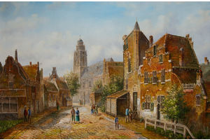 Thumb romm kartina maslom gollandskij pejzazh staray gollandskay ulica podrazhaya willem koekkoek n1 ar151104