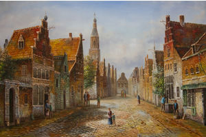 Thumb romm kartina maslom gollandskij pejzazh staray gollandskay ulica podrazhaya willem koekkoek n5 ar151106