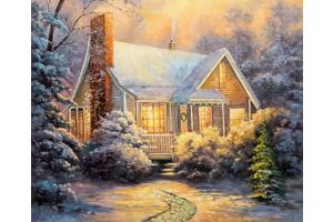 Thumb thomas kinkade kartina maslom kopiya pejzazh zima christmas cottage tk151204